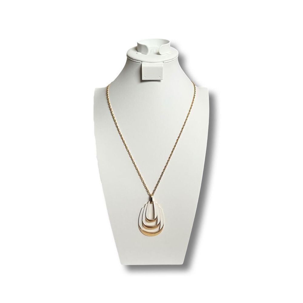 Vintage Crown Trifari Gold White Pendant Necklace 27 Inch Chain